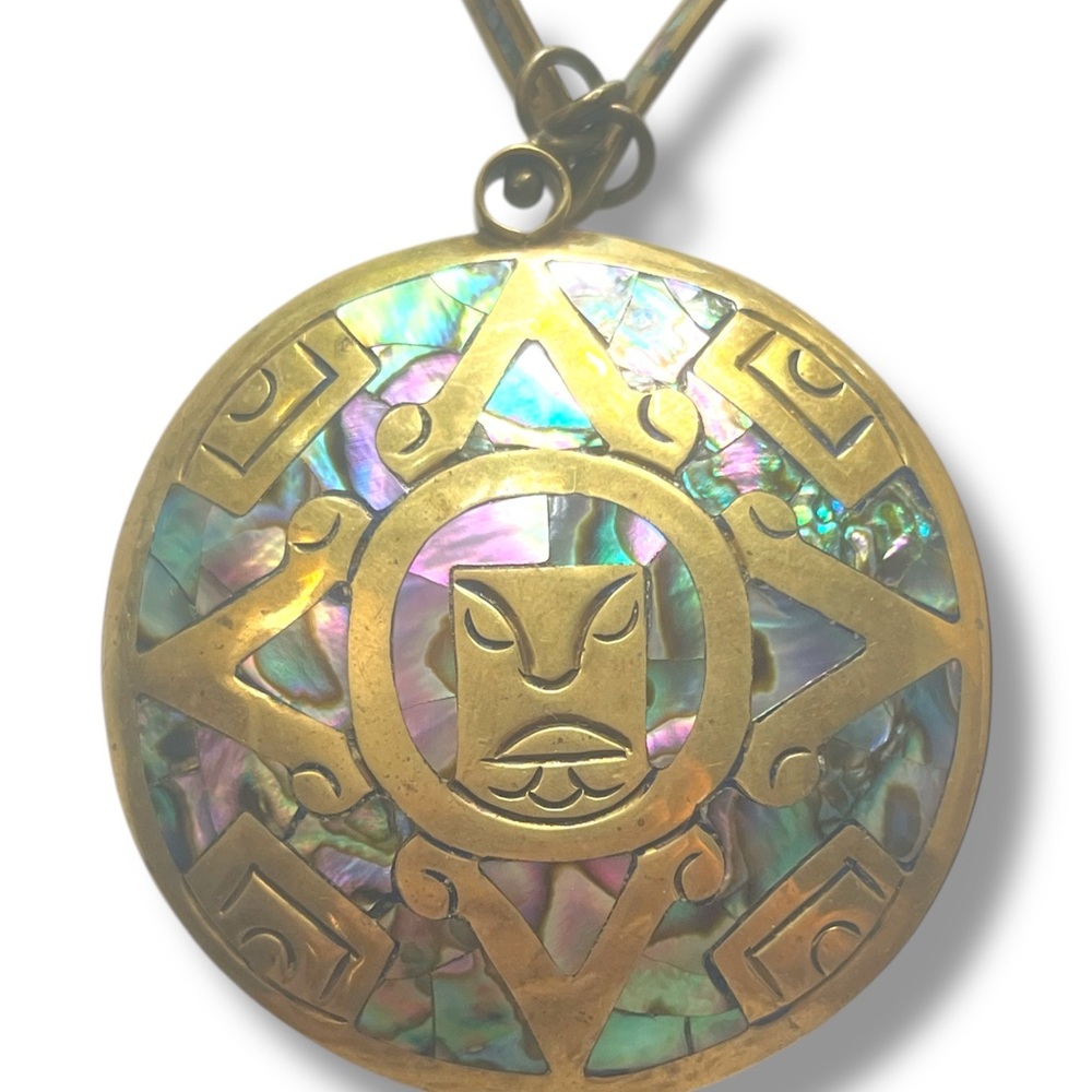 Brass and Abalone Pendant Necklace